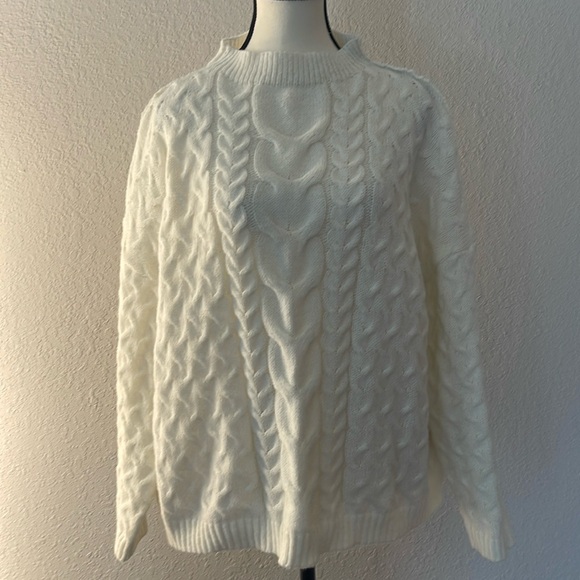 SHEIN Sweater for Women Cable Knit Mock Neck Drop Shoulder Sweater SZ L - Picture 1 of 5